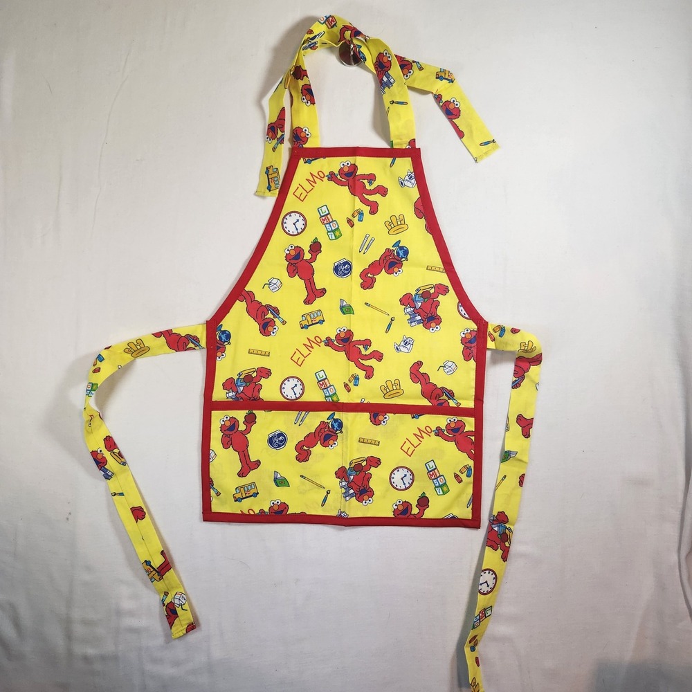 Sesame Street Elmo Kids Apron Yellow Red School Theme Front Pocket Muppets